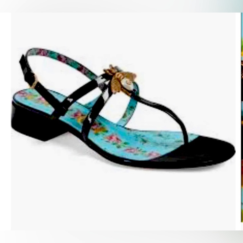 Gucci patent leather bee sandals